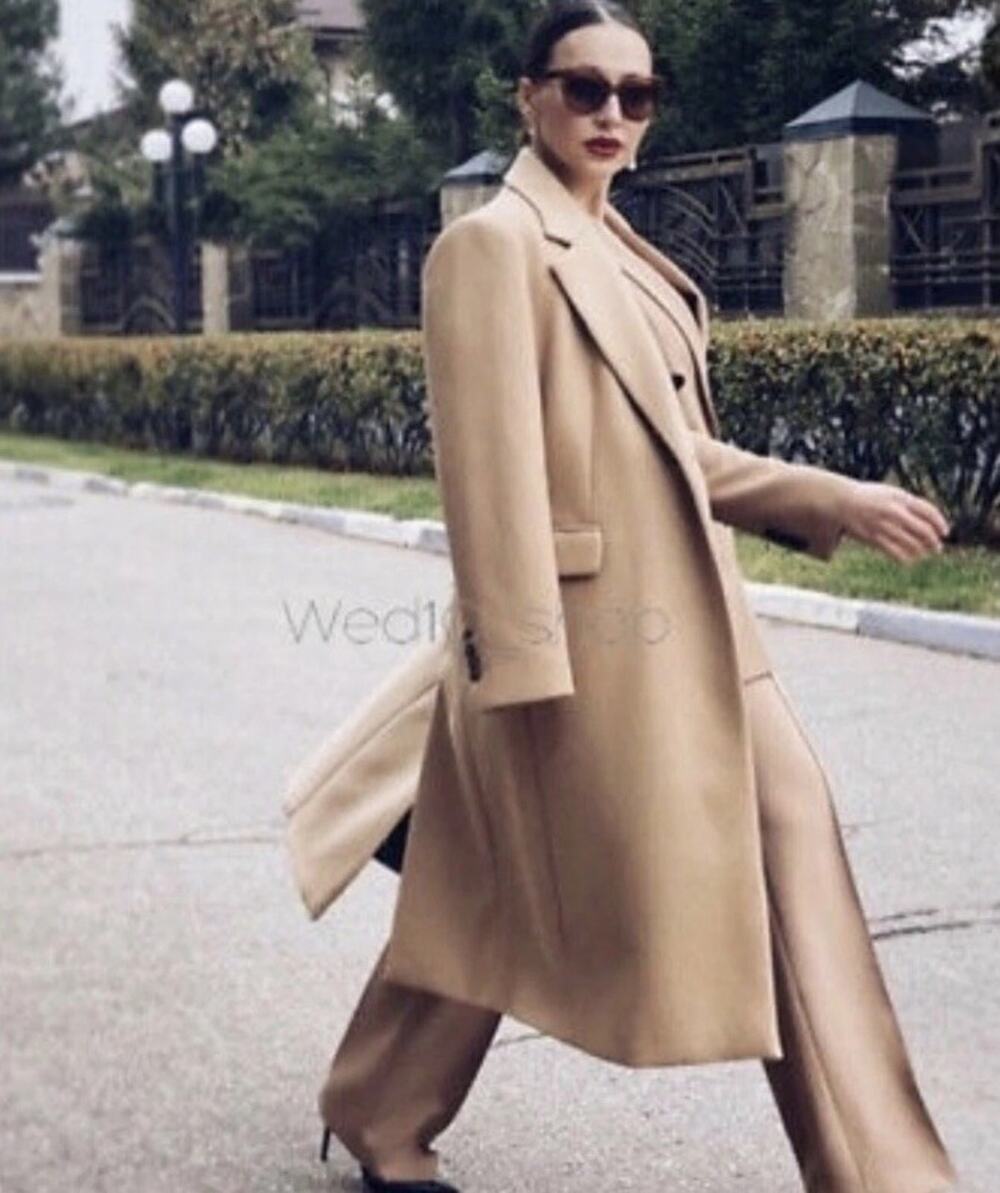 Zara Manteco Wool Blend Coat S Light Camel Buttoned Masculine